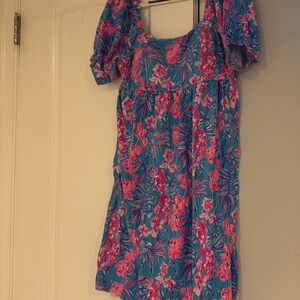 Lilly Pulitzer Teal Dress with Pink Floral Print